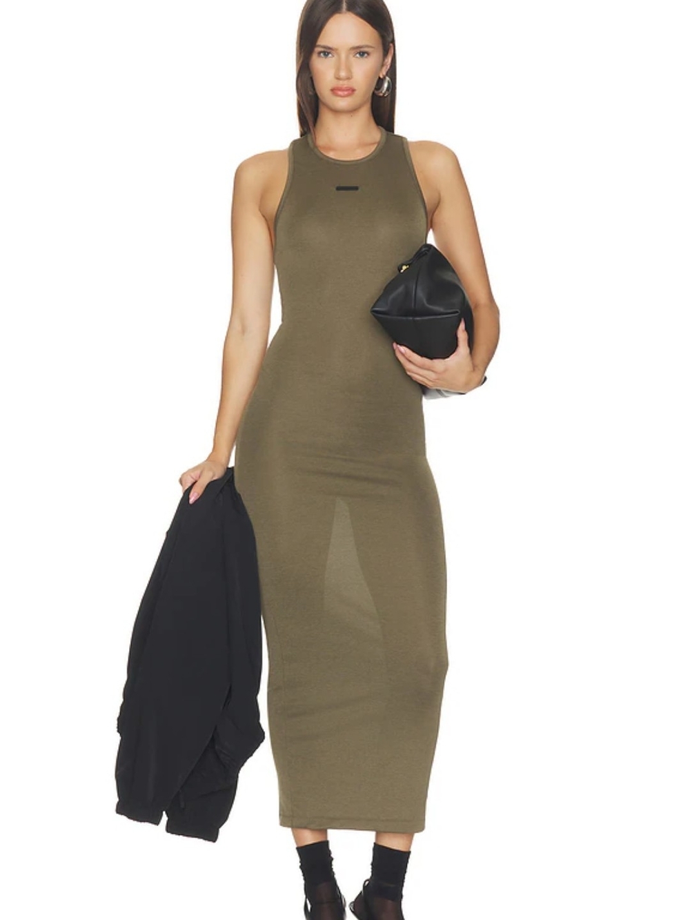 Soft Rib Racerback Dress in Moss
